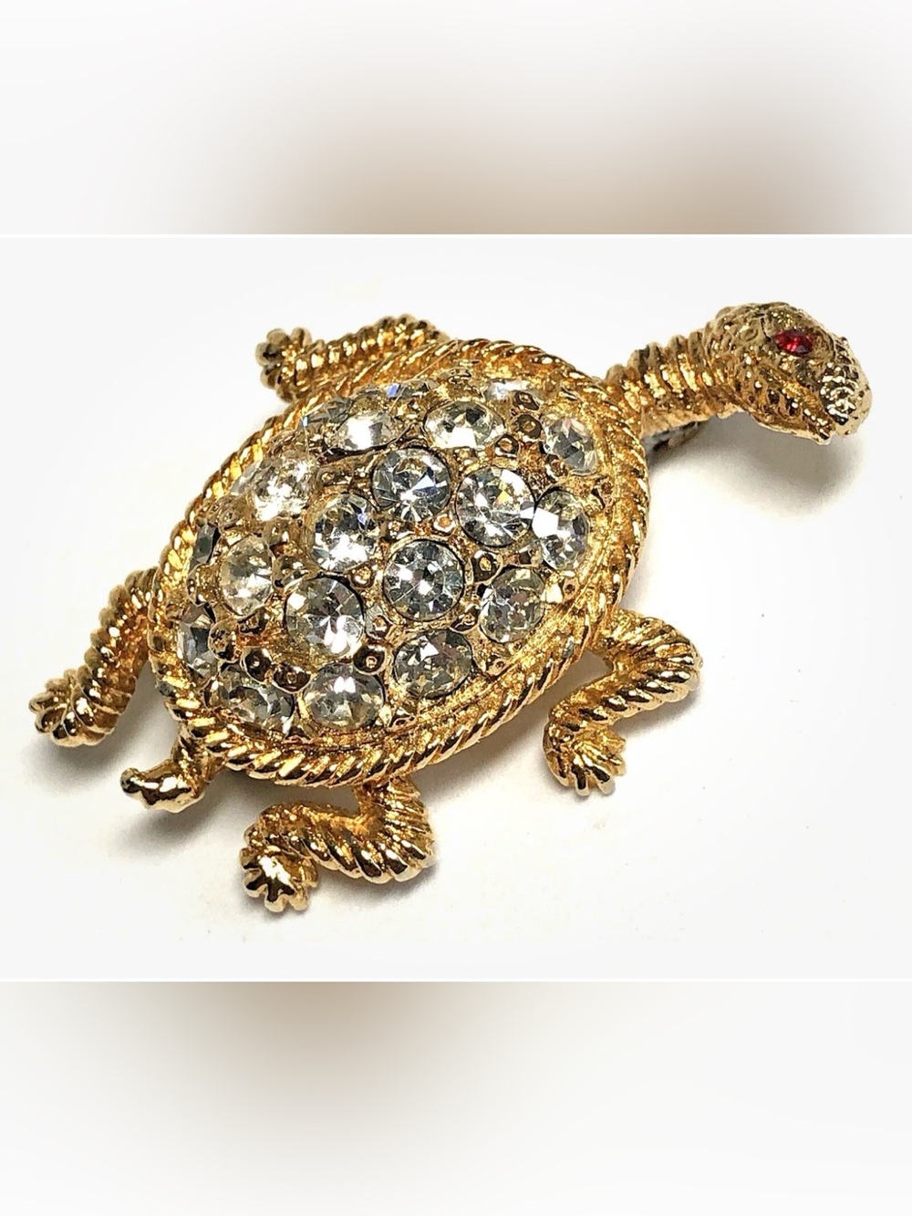 Vintage Turtle Brooch Kenneth Lane Jeweled Pin w/Rhinestone Shell Crystals